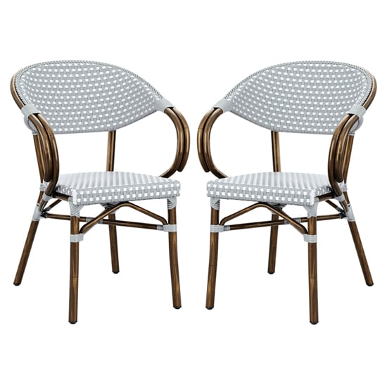 Photo of Ponte outdoor white and pacific weave stacking armchairs in pair
