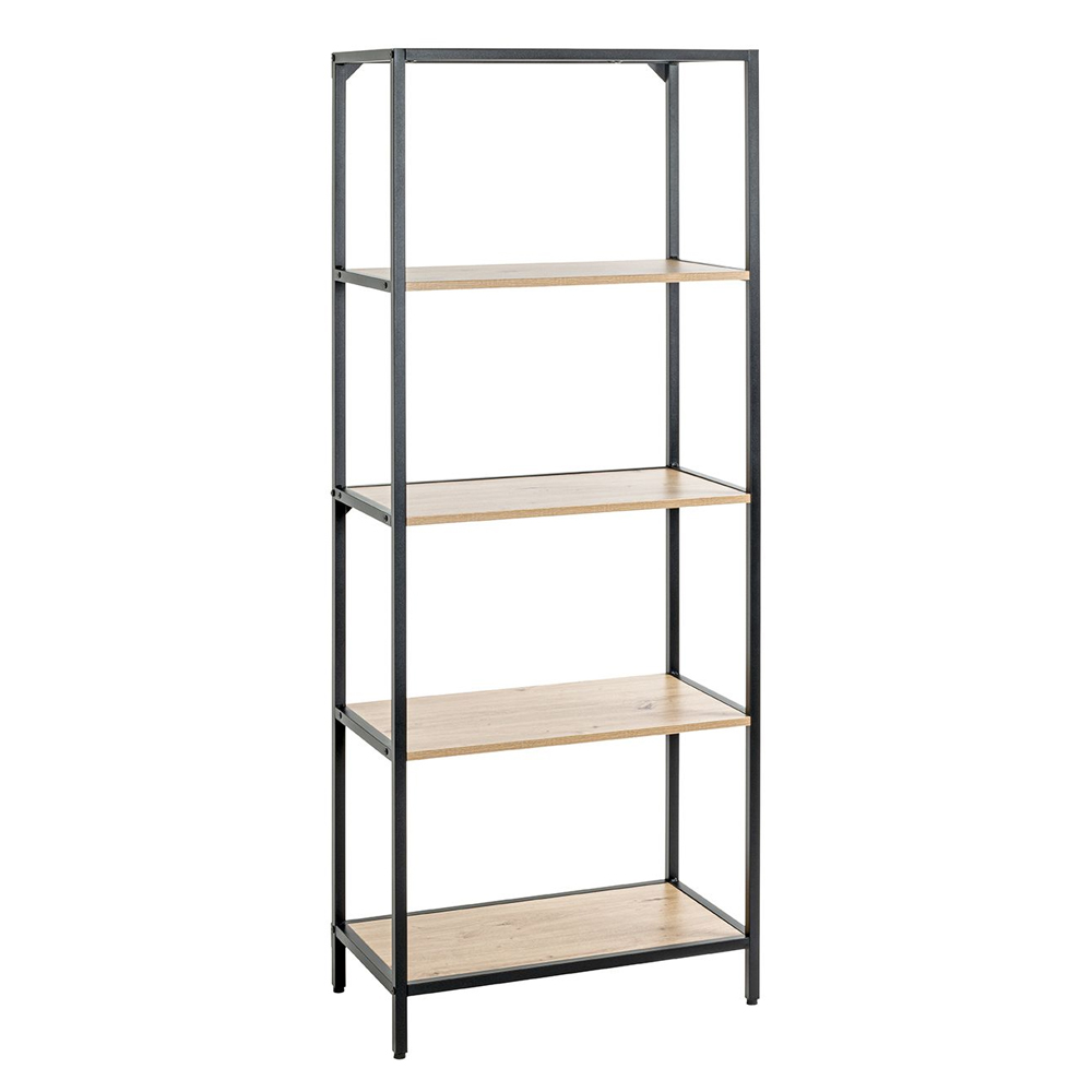 Pontiac Tall Wooden Bookcase With 4 Shelves In Oak And Black