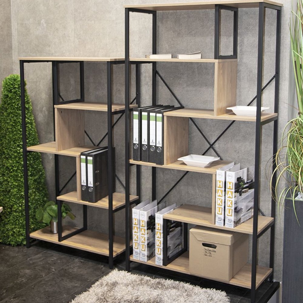 Pontiac Wooden Bookcase With 4 Shelves In Oak And Black