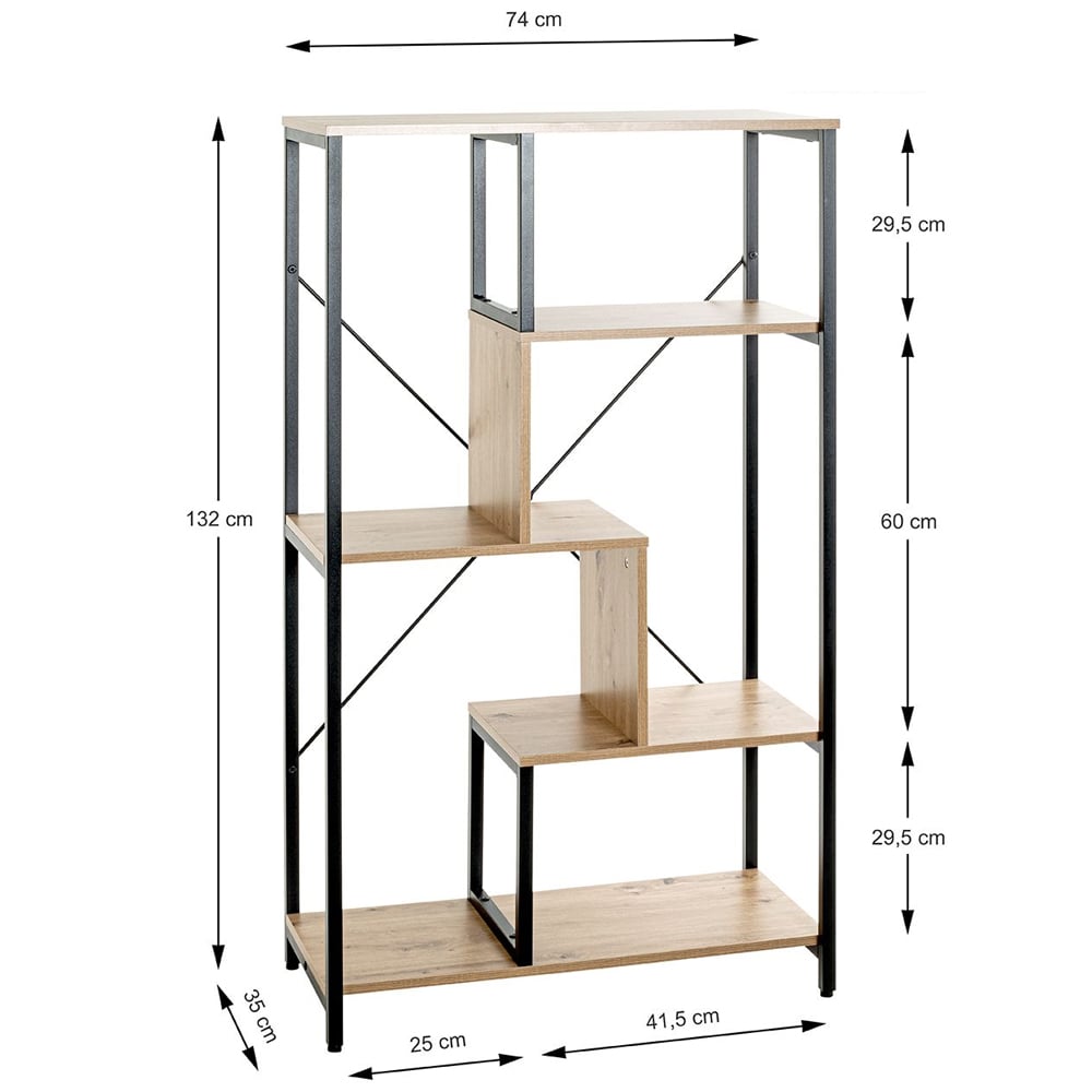Pontiac Wooden Bookcase With 4 Shelves In Oak And Black