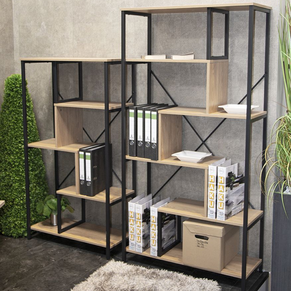 Pontiac Wooden Bookcase With 5 Shelves In Oak And Black
