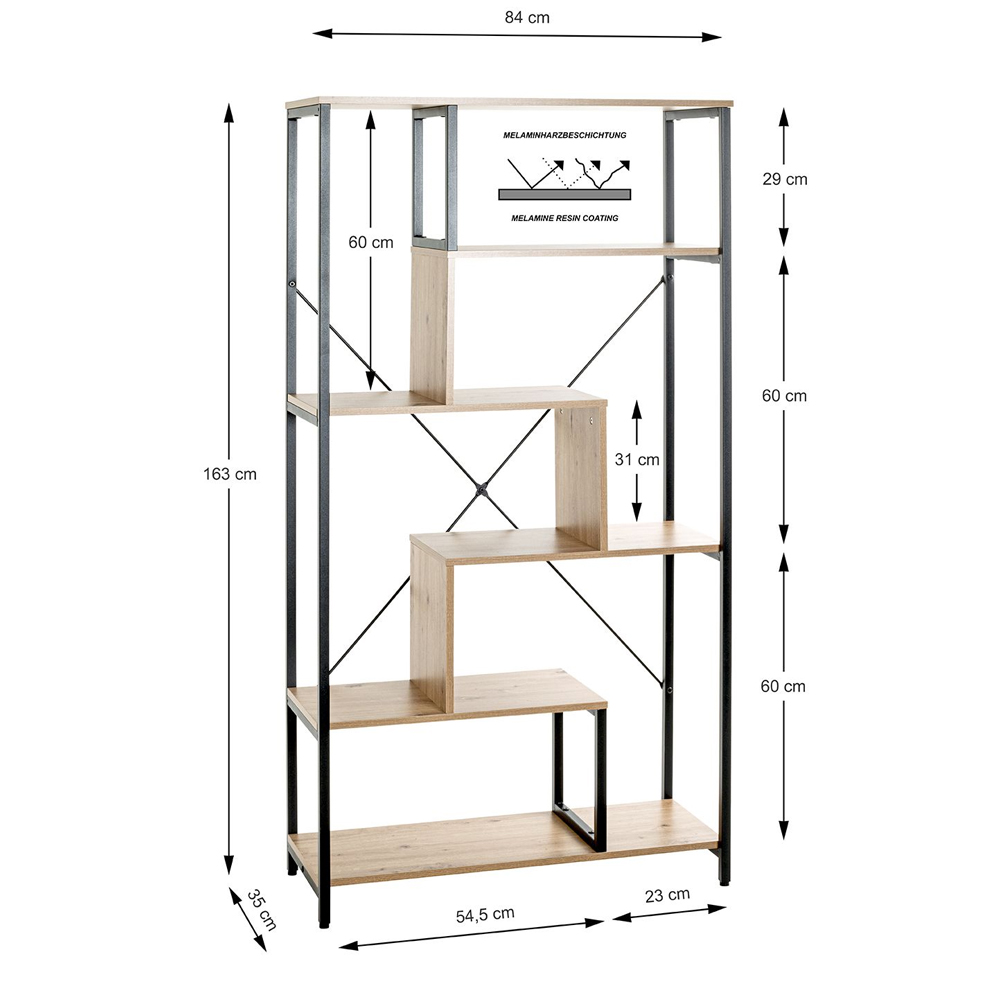 Pontiac Wooden Bookcase With 5 Shelves In Oak And Black