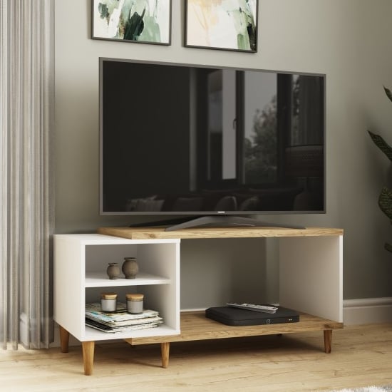Photo of Pontus wooden tv stand in vienna oak and white