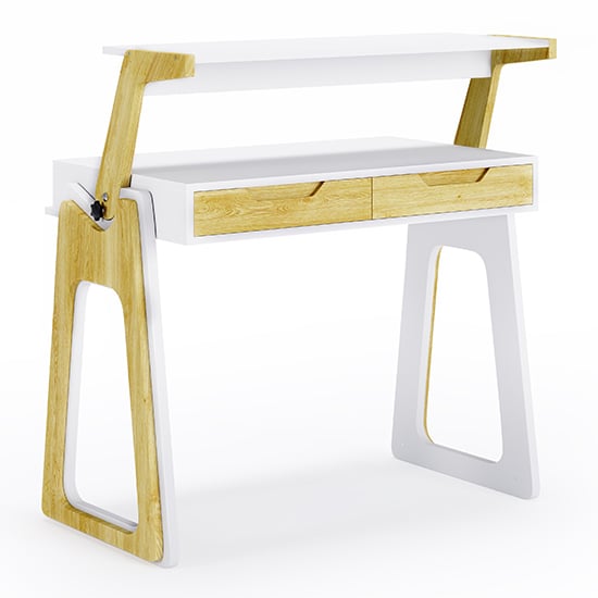 Poole High Gloss Laptop Desk With 2 Drawers In Oak And White