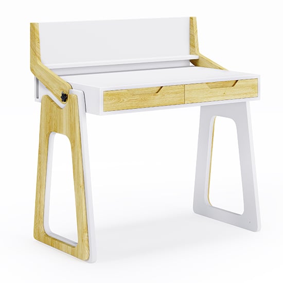 Poole High Gloss Laptop Desk With 2 Drawers In Oak And White