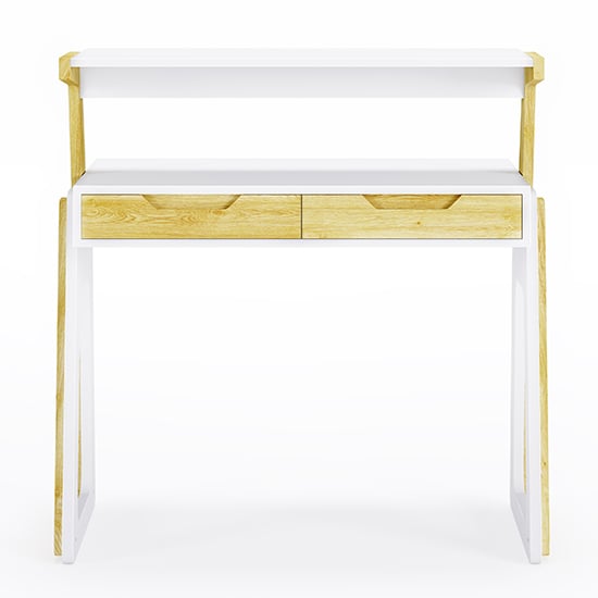 Poole High Gloss Lift-Up Computer Desk In White And Oak_5