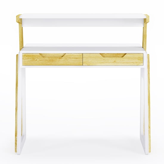 Poole High Gloss Laptop Desk With 2 Drawers In Oak And White