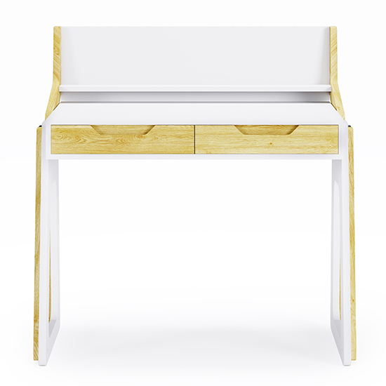 Poole High Gloss Laptop Desk With 2 Drawers In Oak And White