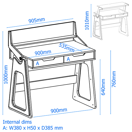 Poole High Gloss Laptop Desk With 2 Drawers In Oak And White
