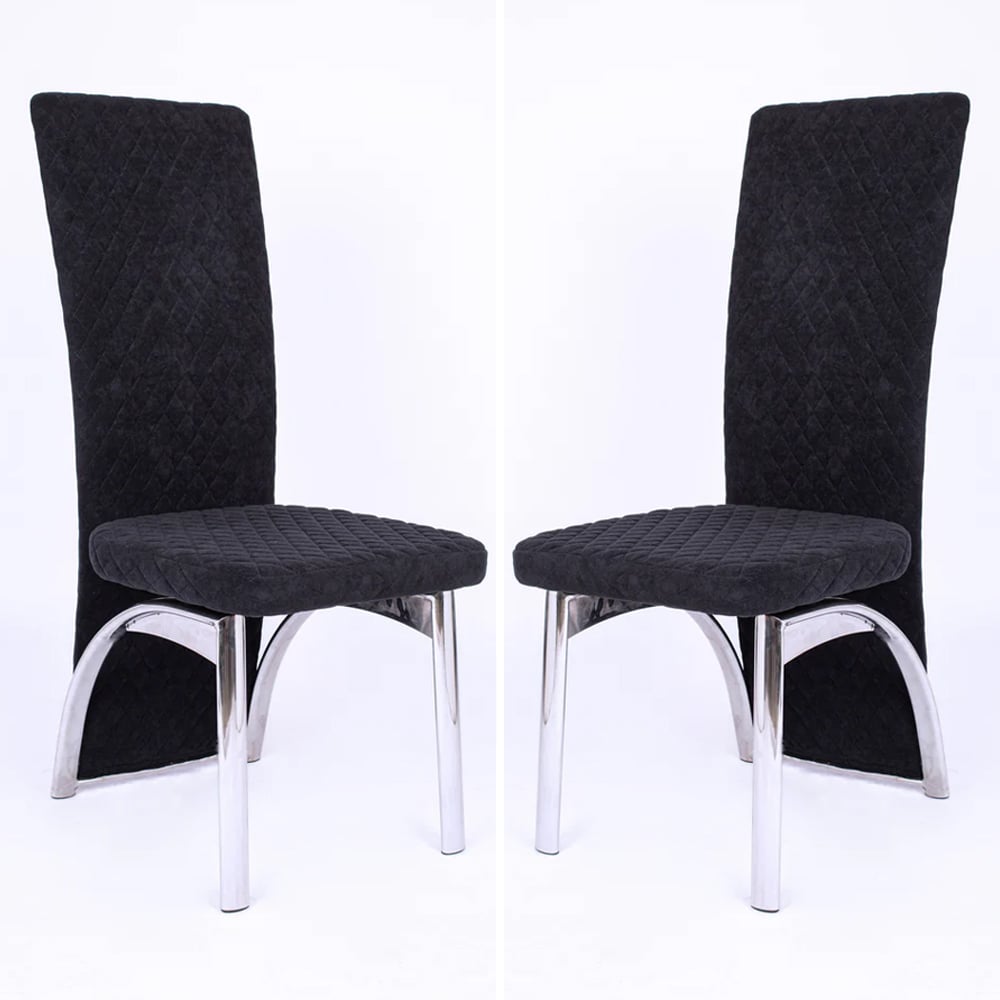 Read more about Pooler black velvet dining chairs with chrome frame in pair