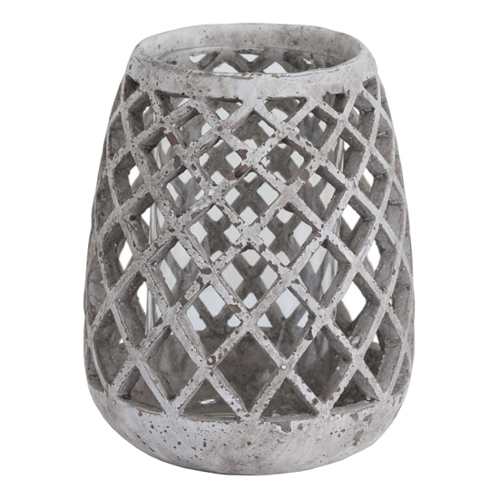 Poppy Large Conical Ceramic Lattice Hurricane Lantern In Stone_1