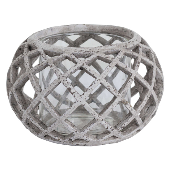 Poppy Round Ceramic Lattice Hurricane Lantern In Stone