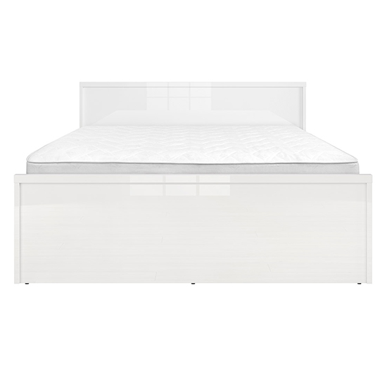 Pori High Gloss Double Bed In White Furniture in Fashion