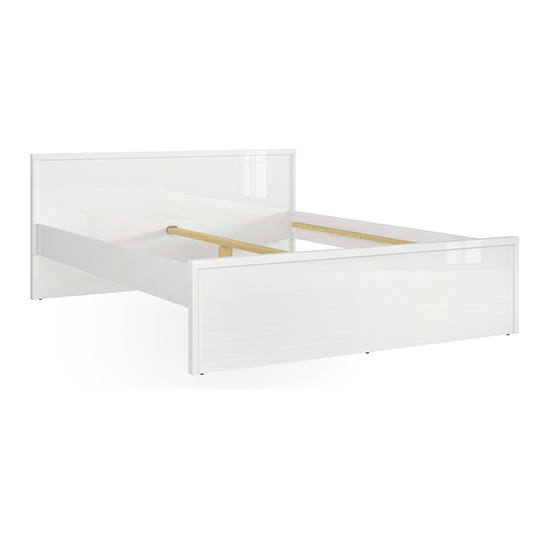 Pori High Gloss Double Bed In White Furniture in Fashion
