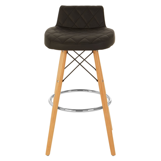 Porrima Black Faux Leather Bar Stools With Natural Legs In Pair