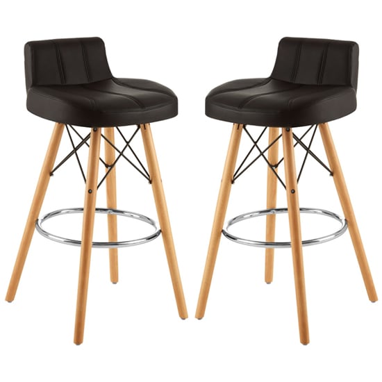 Read more about Porrima black faux leather effect bar stools in pair