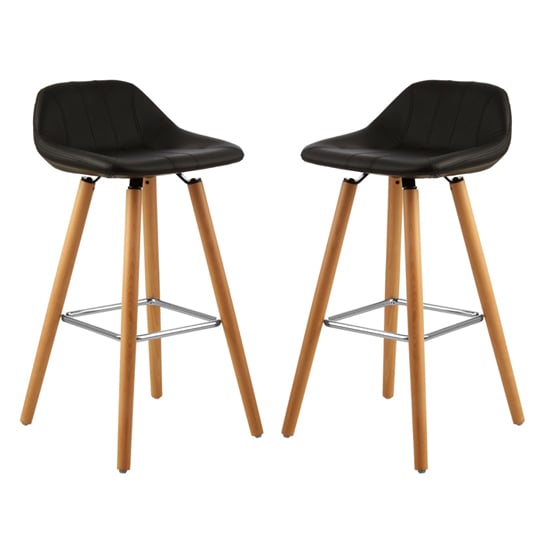 Read more about Porrima black faux leather bar stools in pair