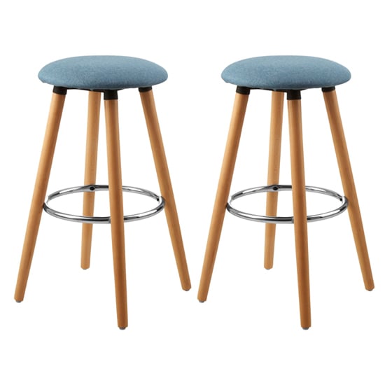 Read more about Porrima blue fabric round seat bar stools in pair