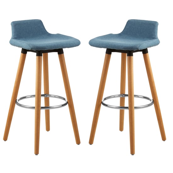 Read more about Porrima blue fabric seat bar stools in pair