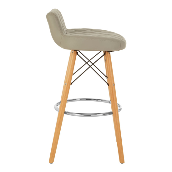 Porrima Faux Leather Bar Stool In Grey With Natural Legs_3