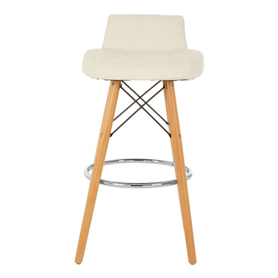 Photo of Porrima faux leather bar stool in white with natural legs