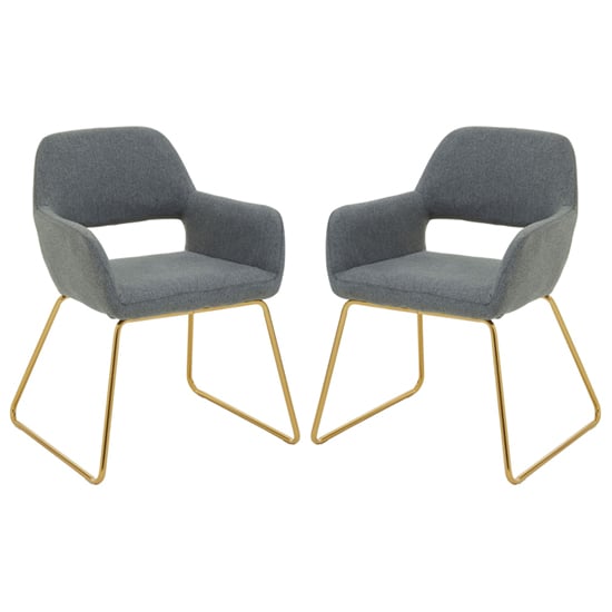 Read more about Porrima grey fabric dining chairs with gold base in a pair