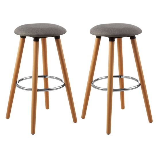 Product photograph of Porrima Grey Fabric Round Seat Bar Stools In Pair from Furniture in Fashion