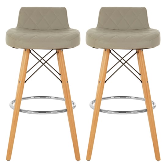 Read more about Porrima grey faux leather bar stools with natural legs in pair