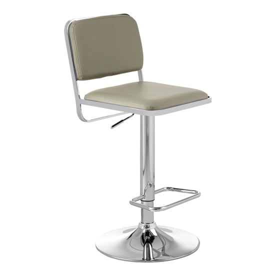 Product photograph of Porrima Light Grey Leather Seat And Chrome Base Bar Stool from Furniture in Fashion