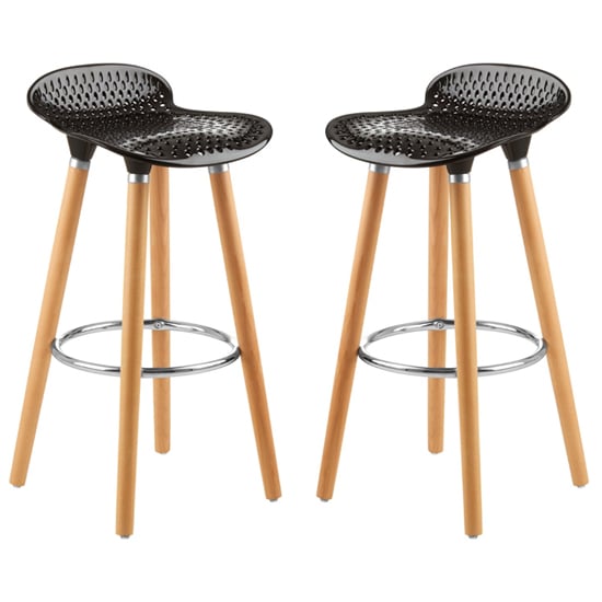Read more about Porrima matte black plastic seat bar stools in pair