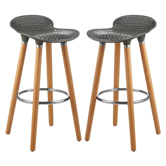 Porrima Matte Grey Plastic Seat Bar Stools In Pair