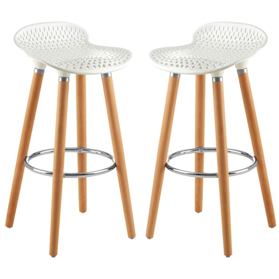 Photo of Porrima matte white plastic seat bar stools in pair