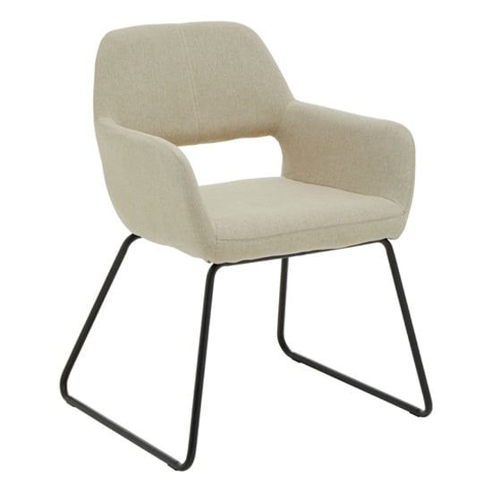 Photo of Porrima natural fabric dining chair with black metal base