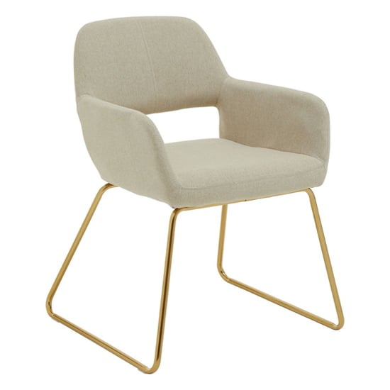 Product photograph of Porrima Natural Fabric Dining Chair With Gold Metal Base from Furniture in Fashion