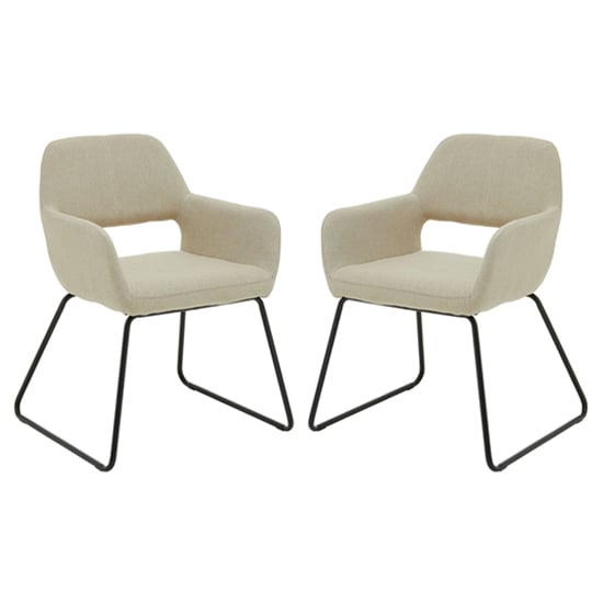 Read more about Porrima natural fabric dining chairs with black base in a pair