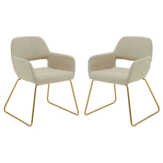 Porrima Natural Fabric Dining Chairs With Gold Base In A Pair