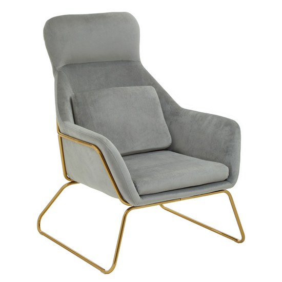 Photo of Porrima velvet armchair with gold metal frame in grey