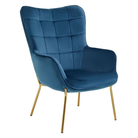 Photo of Porrima velvet upholstered armchair in blue