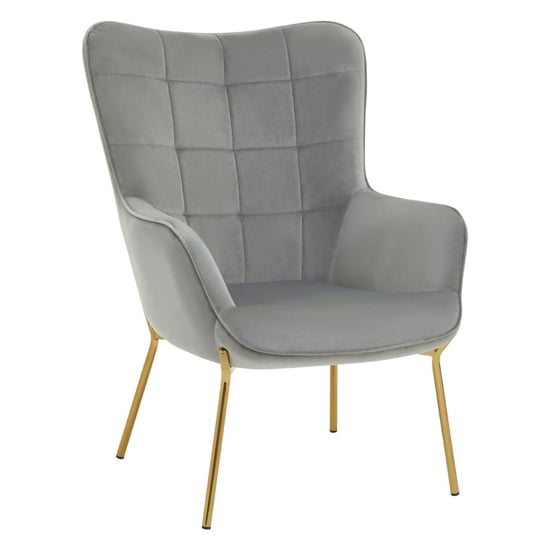 Photo of Porrima velvet upholstered armchair in grey