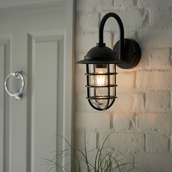Port Clear Glass Shade Wall Light In Textured Black