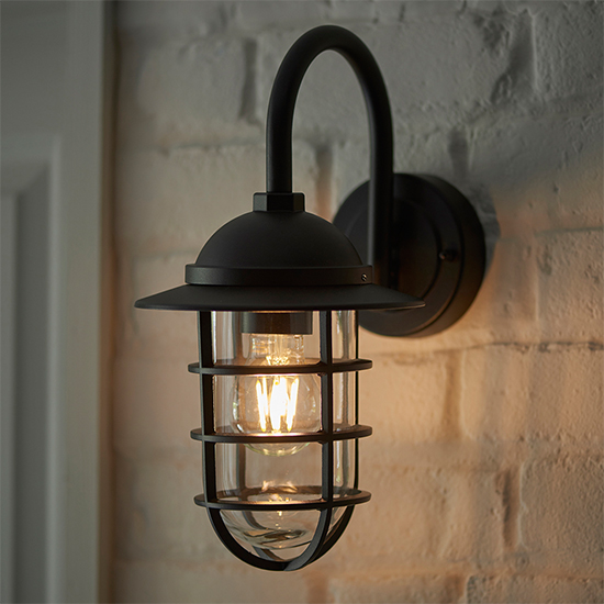 Product photograph of Port Clear Glass Shade Wall Light In Textured Black from Furniture in Fashion