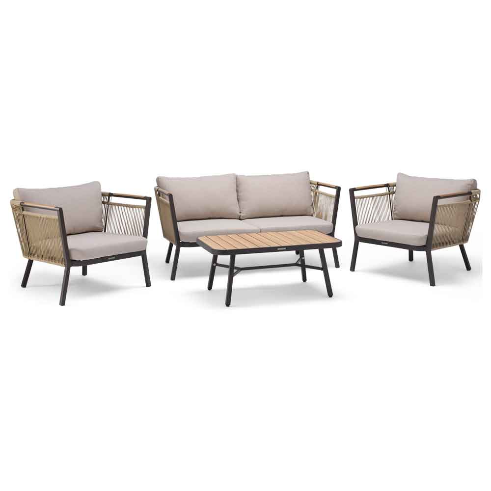 Porta Aluminium Garden Lounger Set with Coffee Table in Grey and Stone