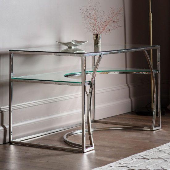 Read more about Porta clear glass study desk with silver stainless steel frame