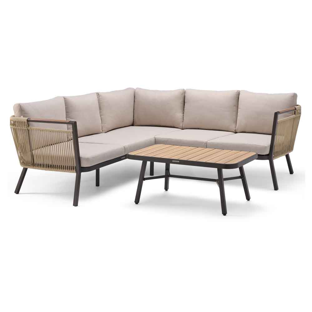 Porta Corner Aluminium Garden Lounger Set with Coffee Table in Grey and Stone