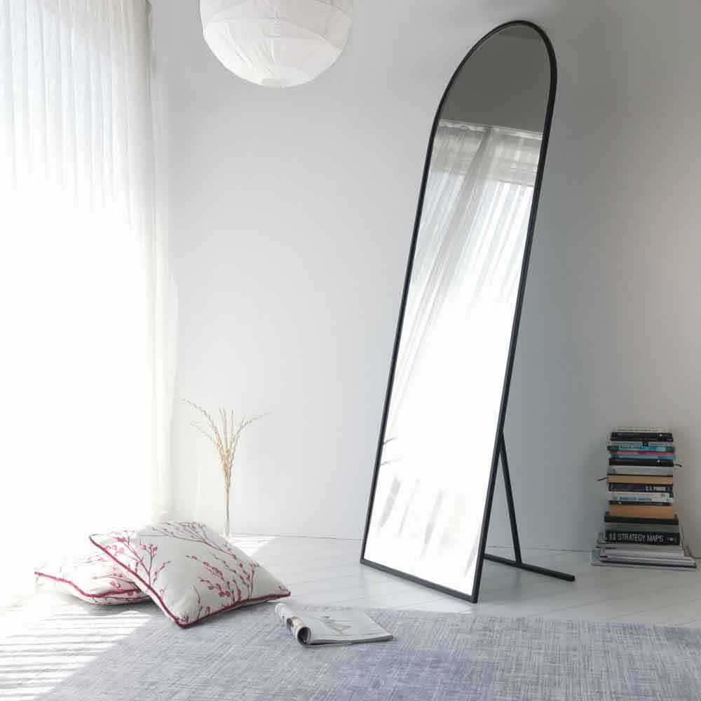 Portal Glass Cheval Mirror with Black Metal Frame