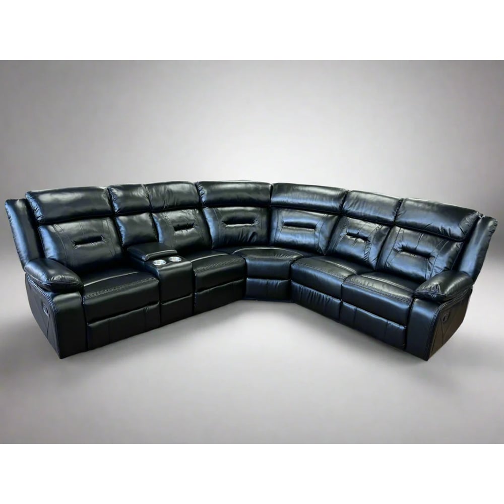 Portales Faux Leather Recliner Corner Sofa In Black