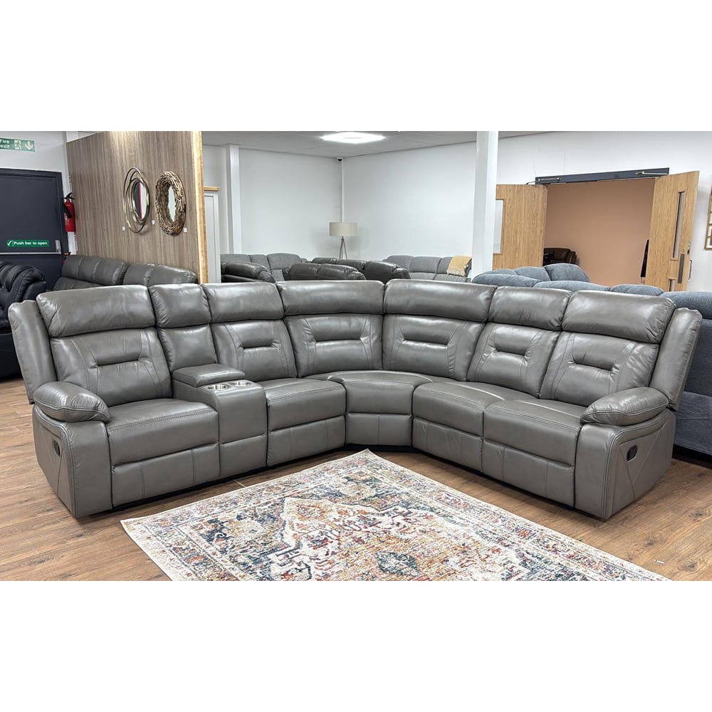 Portales Faux Leather Recliner Corner Sofa In Grey