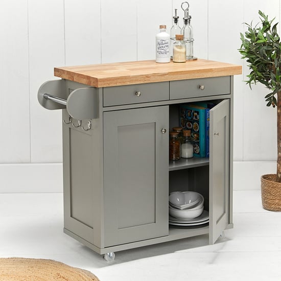 Photo of Portend wooden kitchen island in oak and grey