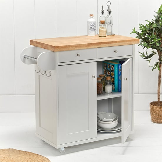 Portend Wooden Kitchen Island In Oak And White