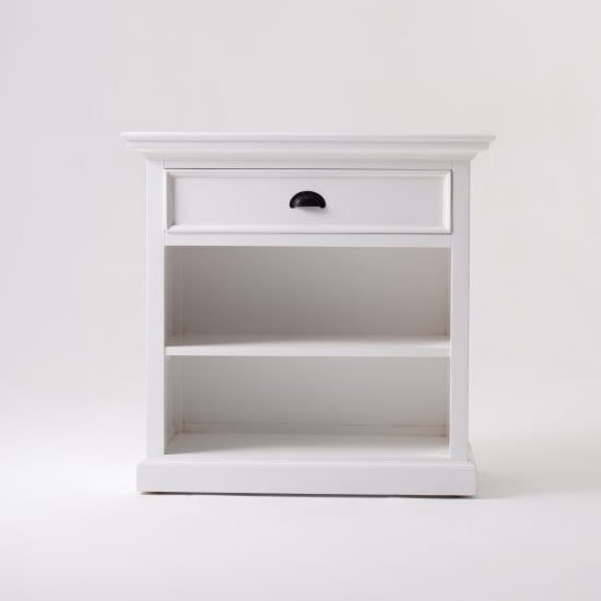 Read more about Porth wooden bedsidetable with shelves in classic white